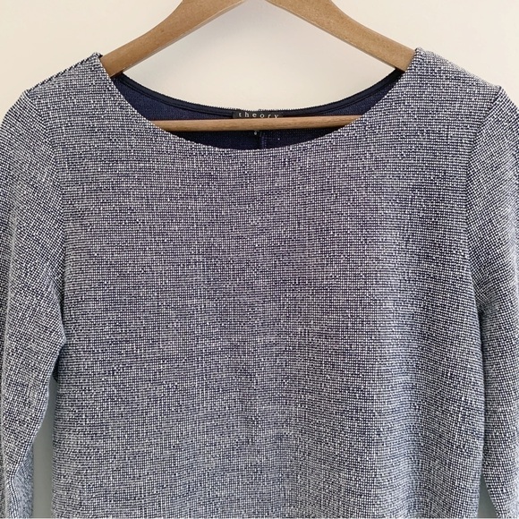 Theory Mimi H. Plentiful Tweed Mini Dress Large Blue White - Picture 3 of 9